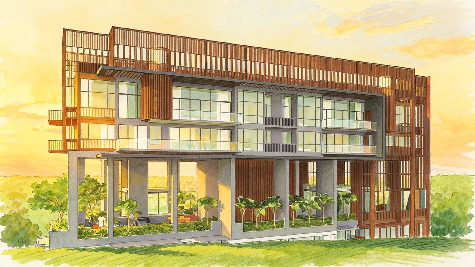 Goodwood Grand, an apartment in Newton. Illustration is AI-generated.