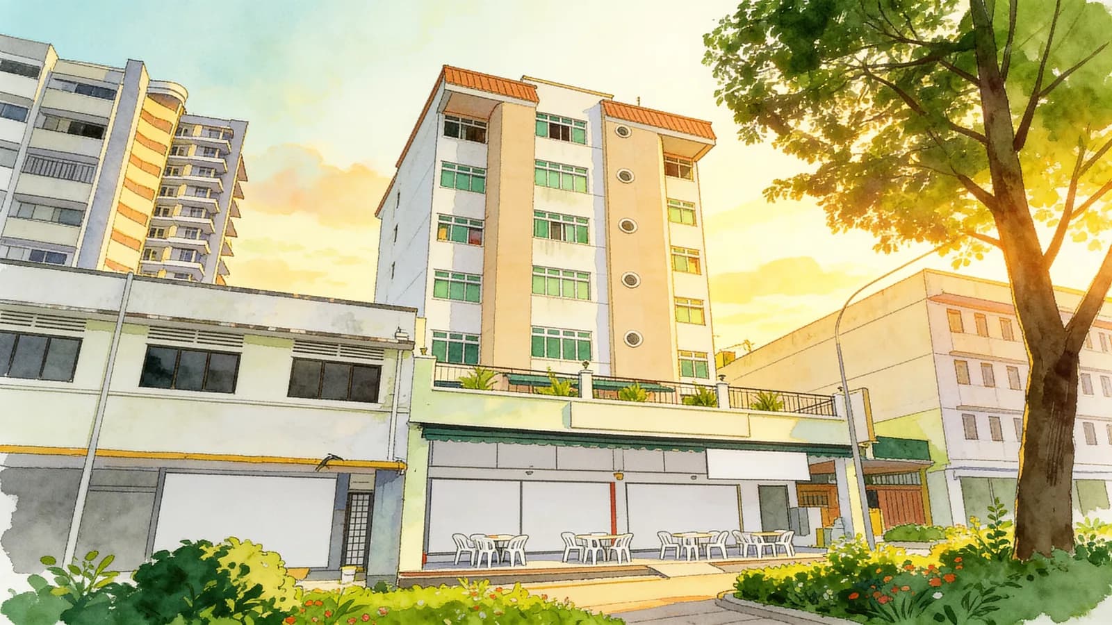 Rangoon View, an apartment in Kallang. Illustration is AI-generated.