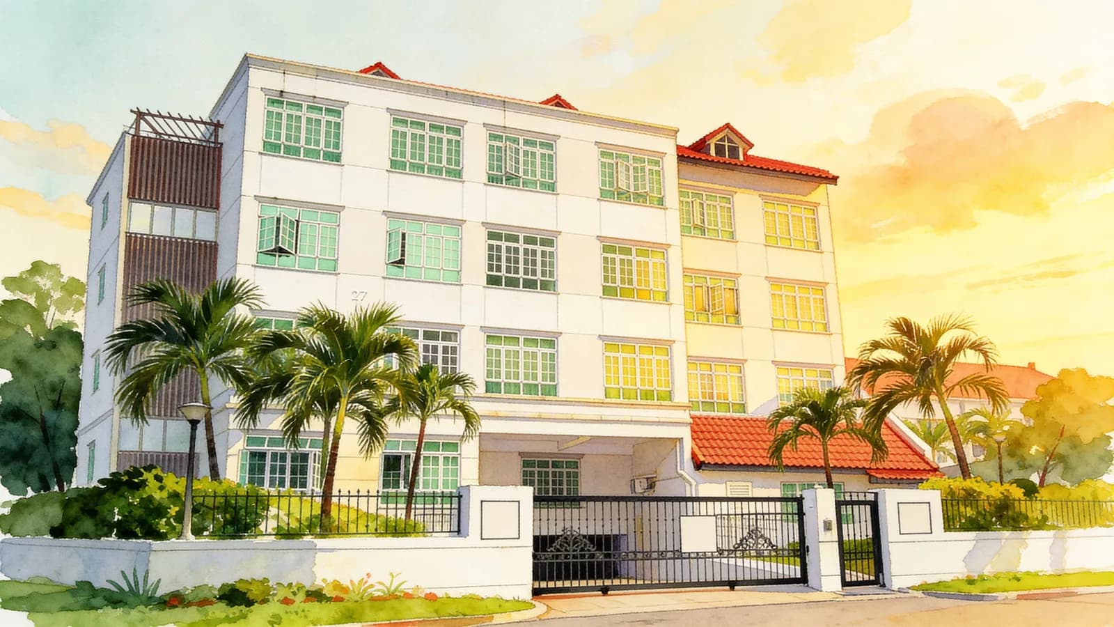 Chapel Court, a 4-storey condominium in Marine Parade. Illustration is AI-generated.