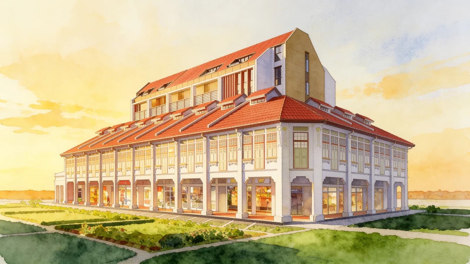 Atlassia, a 5-storey condominium in Geylang. Illustration is AI-generated.
