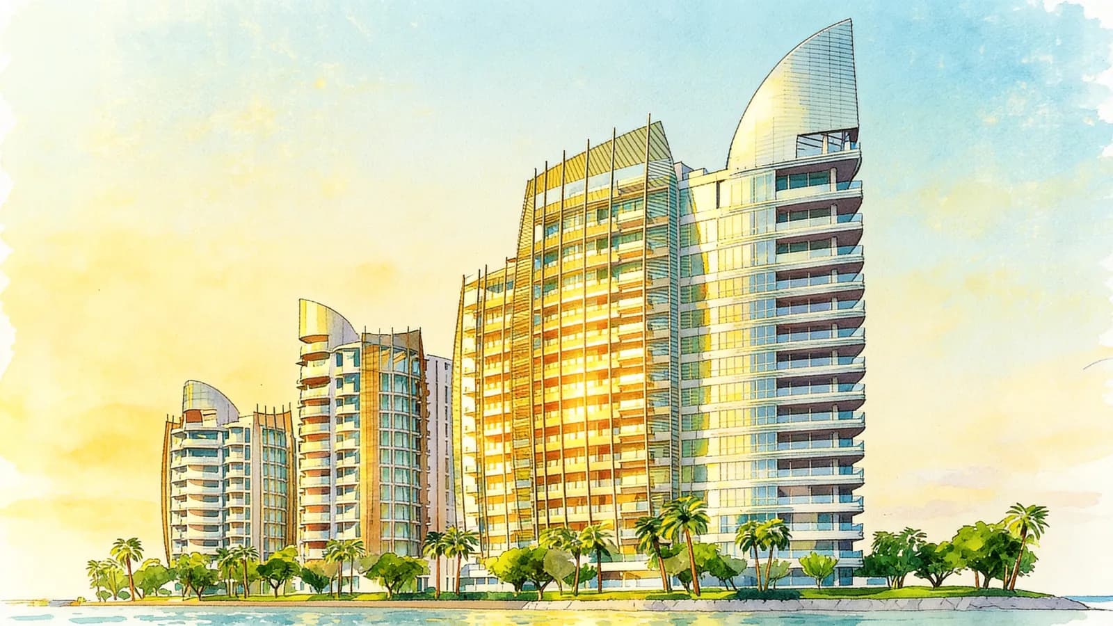 The Oceanfront @ Sentosa Cove, a 15-storey condominium in Southern Islands. Illustration is AI-generated.