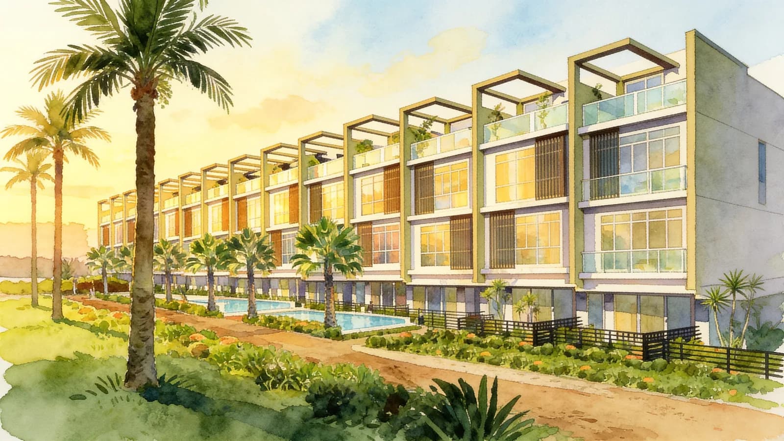 Palm Grove Regency, a terraced house. Illustration is AI-generated.