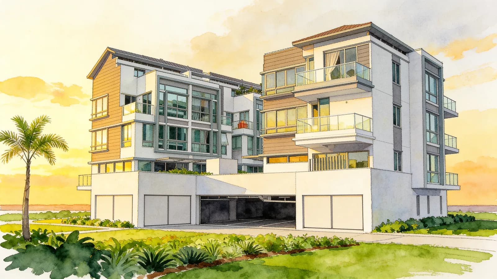 Water Villas, a semi-detached house. Illustration is AI-generated.
