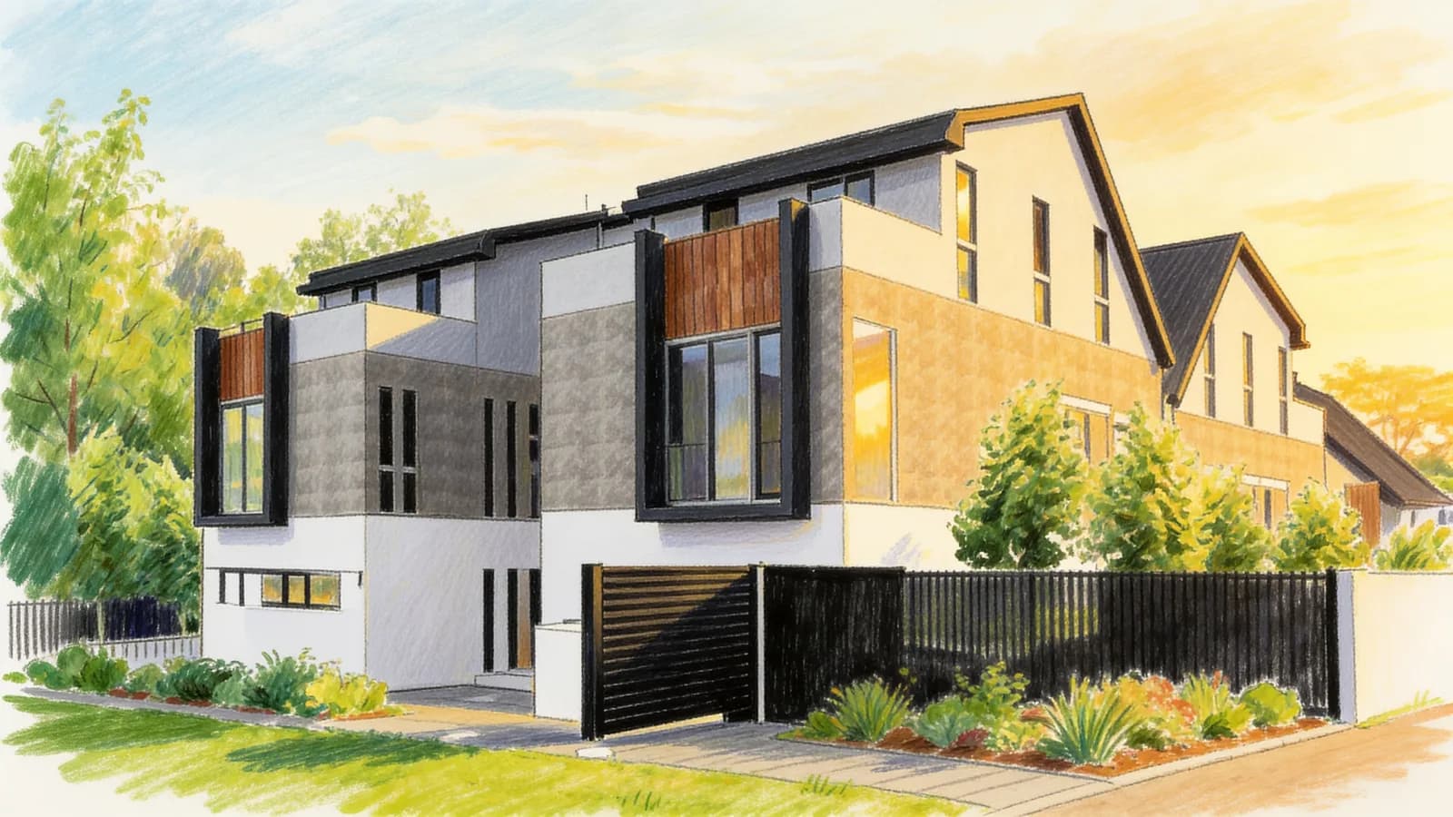 Grandioso 8, a semi-detached house. Illustration is AI-generated.