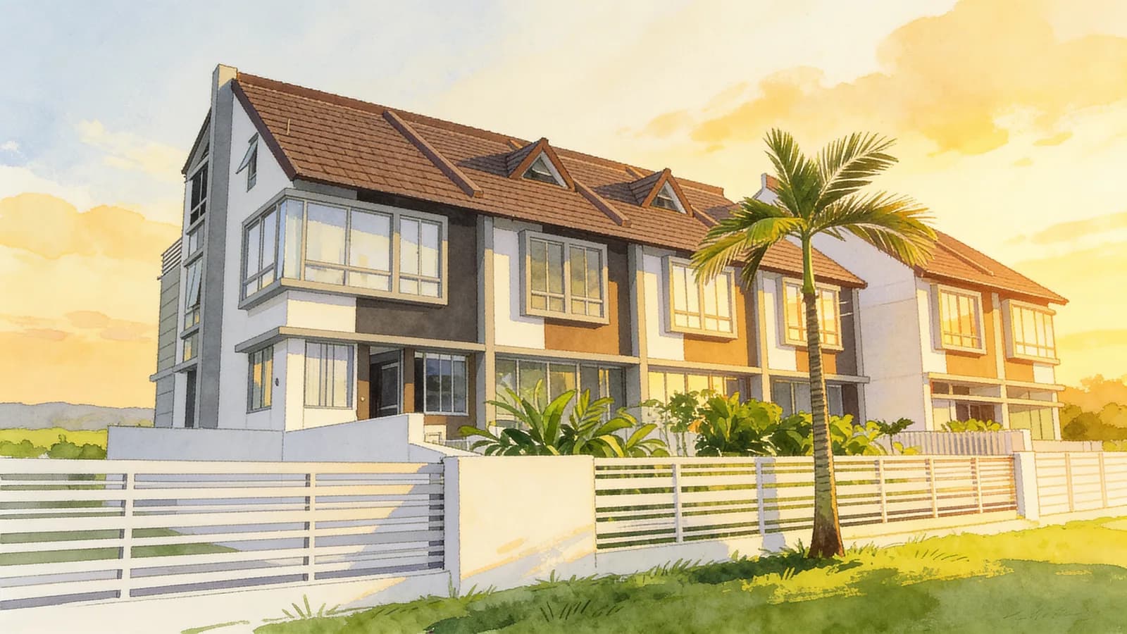 Milford Villas, a 2-storey terraced house. Illustration is AI-generated.