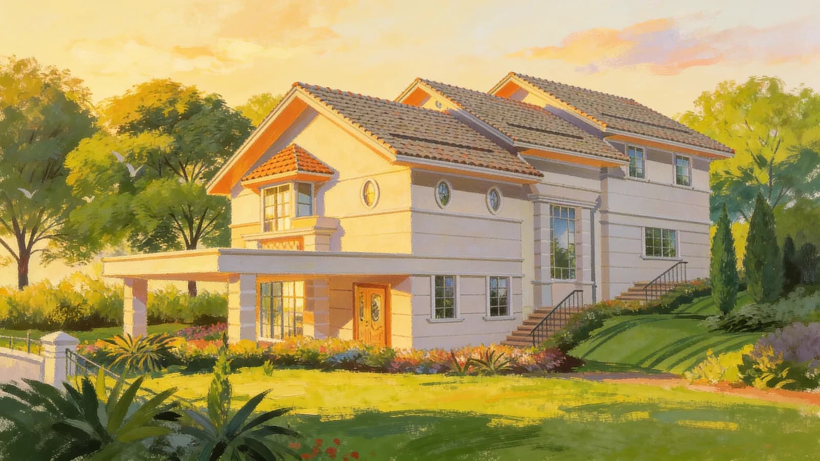 Gentle Villas, a semi-detached house. Illustration is AI-generated.