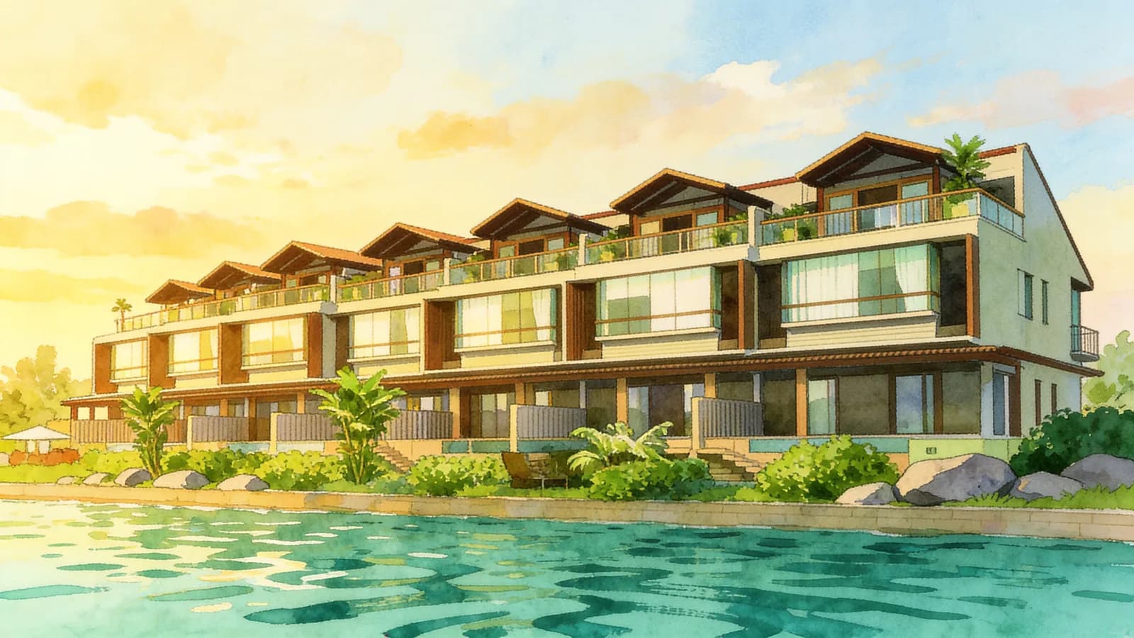 The Villas @ Sentosa Cove, a terraced house. Illustration is AI-generated.