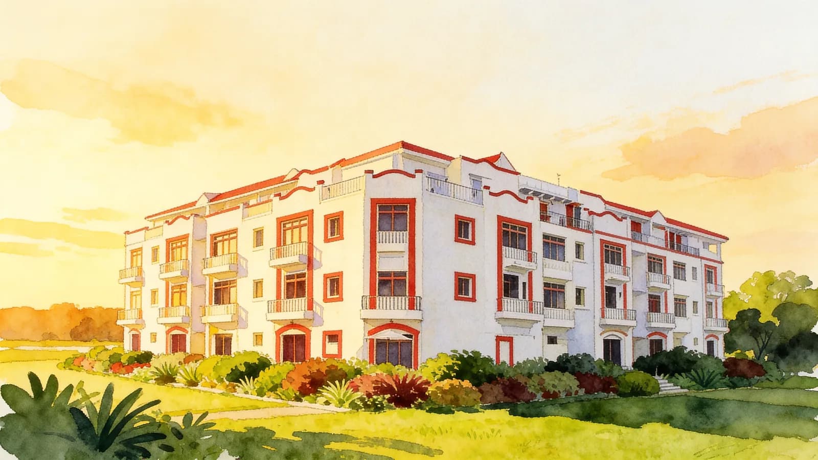 Kew Residencia, a terraced house. Illustration is AI-generated.