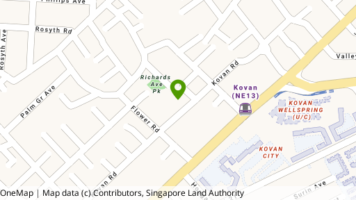 Map showing the location of Kovan Road